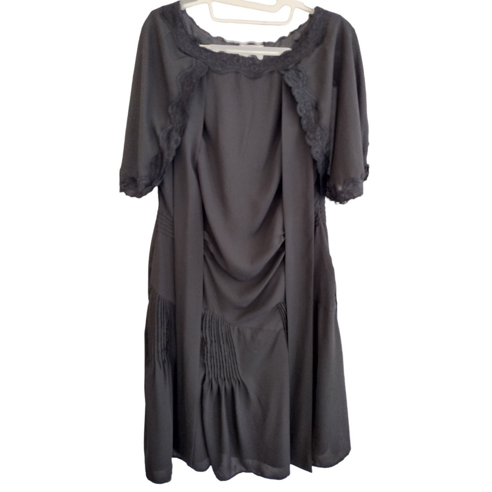 Unique Vintage | Black Lace-Trim Cape Dress